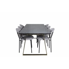 Estelle Dining Table 200*90*H76 - Grey / Brass, Vault Dining Chair - Black Legs - Grey Fabric_6