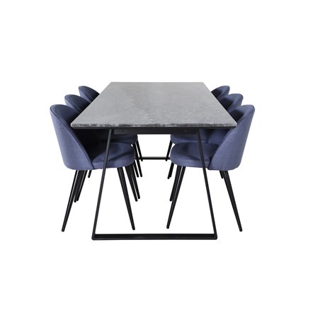 Estelle Dining Table 200*90*H76 - Black / Black, Velvet Dining Chiar - Black legs - Blue Fabric_6