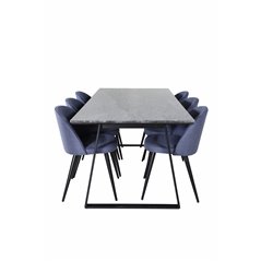 Estelle Spisebord 200 * 90 * H76 - Sort / Sort, Velvet Spisebord - Sorte ben - Blue Stof_6