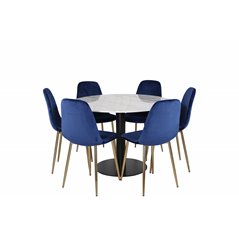 Estelle Round Dining Table ø106 H75 - White / Black, Polar Dining Chair - Blue / Brass_6