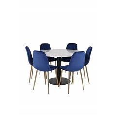 Estelle Round Dining Table ø106 H75 - White / Black, Polar Dining Chair - Blue / Brass_6