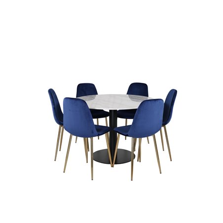 Estelle Rundt Spisebord ø106 H75 - Hvid / Sort, Polar Spisestuestol - Blue / Messing_6