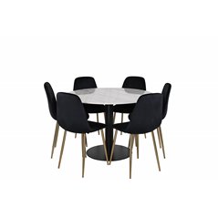 Estelle Round Dining Table ø106 H75 - White / Black, Polar Dining Chair - Black / Brass_6