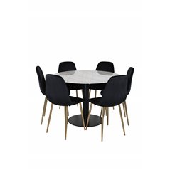 Estelle Round Dining Table ø106 H75 - White / Black, Polar Dining Chair - Black / Brass_6