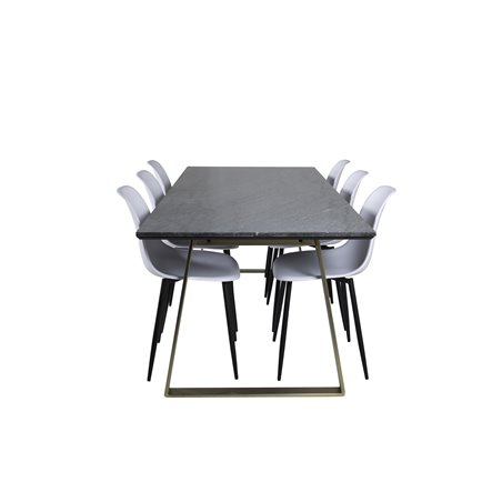 Estelle Dining Table 200*90*H76 - Grey / Brass, Polar Plastic Dining Chair - Black Legs / White Plastic_6