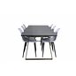 Estelle ruokapöytä 200 * 90 * H76 - harmaa / messinki, Polar Plastic ruokapöydän tuoli - mustat jalat / valkoinen Pla Pla