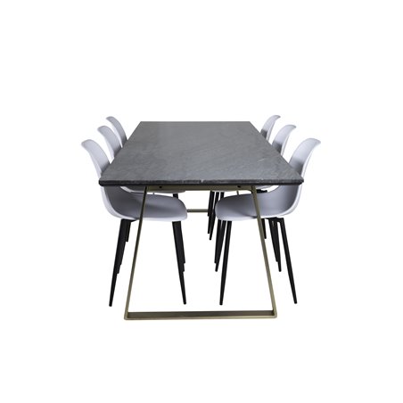 Estelle Dining Table 200*90*H76 - Grey / Brass, Polar Plastic Dining Chair - Black Legs / White Plastic_6