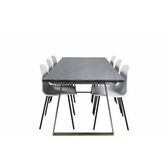 Estelle Dining Table 200*90*H76 - Grey / Brass, Arctic Dining Chair - Black Legs - White Plastic_6