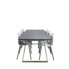 Estelle Dining Table 200*90*H76 - Grey / Brass, Arctic Dining Chair - Black Legs - White Plastic_6