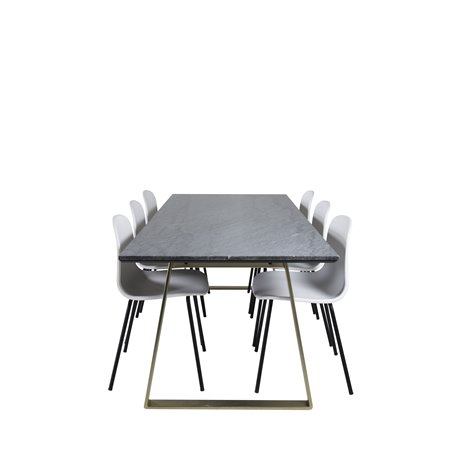 Estelle Spisebord 200 * 90 * H76 - Grå / Messing, Arctic Dining Chair - Sorte Ben - Hvid Pla stic_6