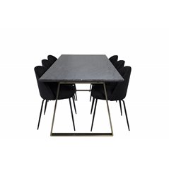 Estelle Dining Table 200*90*H76 - Grey / Brass, Wrinkles Dining Chair - Black Legs - Black  Velvet_6