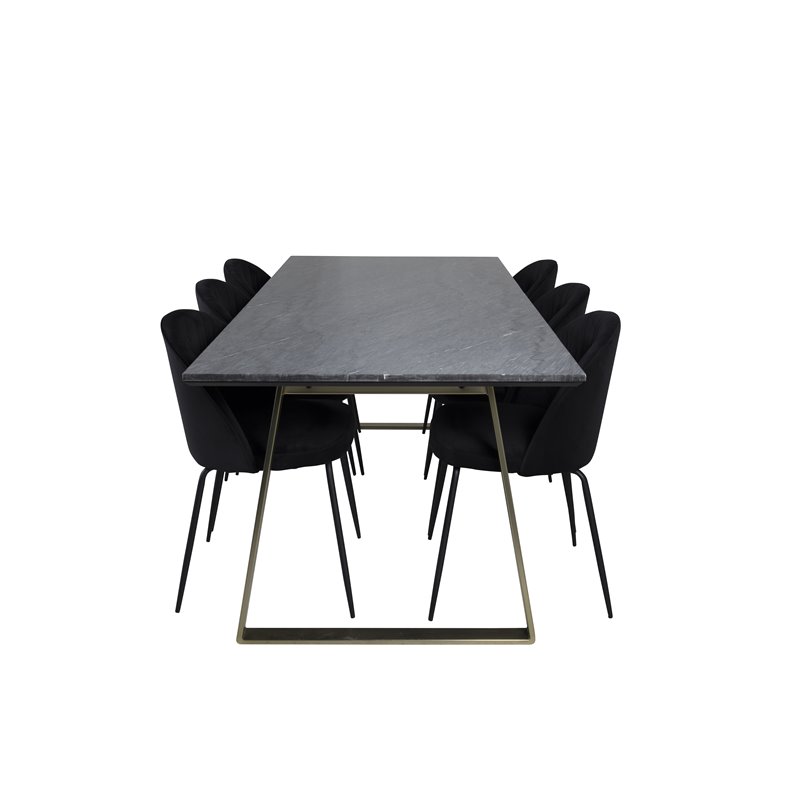 Estelle Dining Table 200*90*H76 - Grey / Brass, Wrinkles Dining Chair - Black Legs - Black  Velvet_6