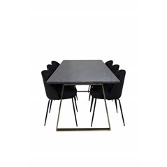 Estelle Dining Table 200*90*H76 - Grey / Brass, Wrinkles Dining Chair - Black Legs - Black  Velvet_6