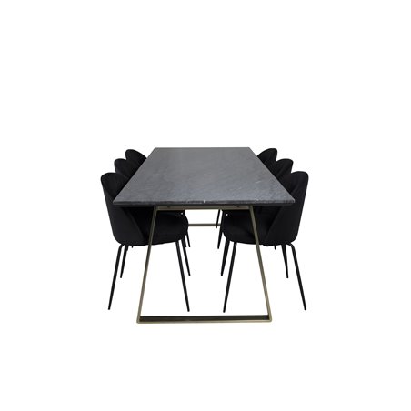 Estelle Dining Table 200*90*H76 - Grey / Brass, Wrinkles Dining Chair - Black Legs - Black  Velvet_6