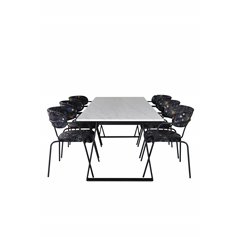 Estelle Dining Table 200*90*H76 - White / Black, Arrow armchair - Black Legs - Black Flower printed Fabric_6