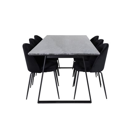 Estelle Dining Table 200*90*H76 - Black / Black, Wrinkles Dining Chair - Black Legs - Black Velvet_6
