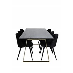 Estelle Dining Table 200*90*H76 - Grey / Brass, Velvet Dining Chair - Black / Black_6