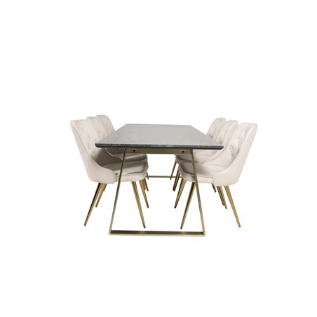 Estelle Dining Table 200*90*H76 - Grey / Brass, Velvet Deluxe Dining Chair - Beige / Brass_6