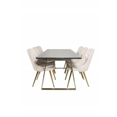 Estelle Dining Table 200*90*H76 - Grey / Brass, Velvet Deluxe Dining Chair - Beige / Brass_6