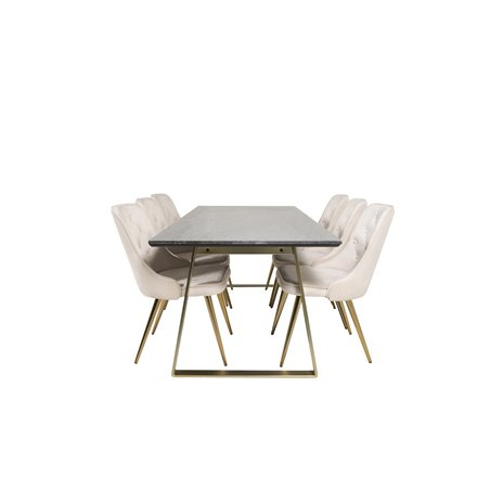 Estelle Dining Table 200*90*H76 - Grey / Brass, Velvet Deluxe Dining Chair - Beige / Brass_6