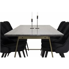 Estelle Dining Table 200*90*H76 - Grey / Brass, Velvet Deluxe Dining Chair - Black / Black_6