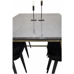 Estelle Dining Table 200*90*H76 - Grey / Brass, Velvet Deluxe Dining Chair - Black / Black_6