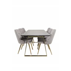 Estelle Dining Table 200*90*H76 - Grey / Brass, Velvet Deluxe Dining Chair - Light Grey / Brass_6
