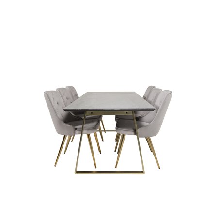 Estelle Dining Table 200*90*H76 - Grey / Brass, Velvet Deluxe Dining Chair - Light Grey / Brass_6