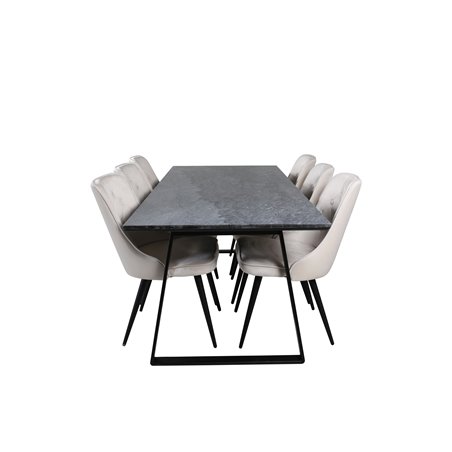 Estelle Dining Table 200*90*H76 - Black / Black, Velvet Deluxe Dining Chair - Beige / Black_6