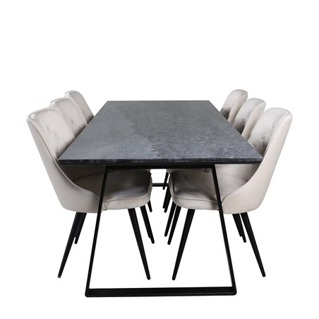 Estelle Dining Table 200*90*H76 - Black / Black, Velvet Deluxe Dining Chair - Beige / Black_6