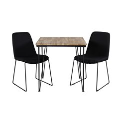 Bali Dining Table - 80*80cm - Nature / Black, Muce Dining Chair - Black Legs - Black Fabric_2