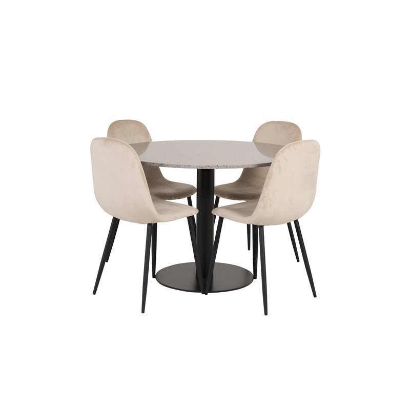 Razzia Dining Table ø106cm - Grey / Black, Polar Dining Chair- Black legs / Beige Velvet (ersätter 19902-880)_4