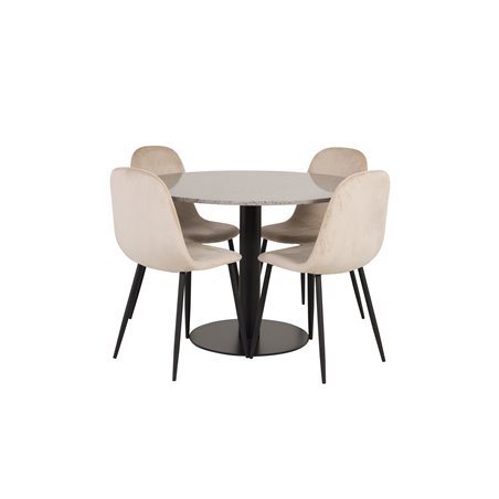 Razzia Dining Table ø106cm - Grey / Black, Polar Dining Chair- Black legs / Beige Velvet (ersätter 19902-880)_4