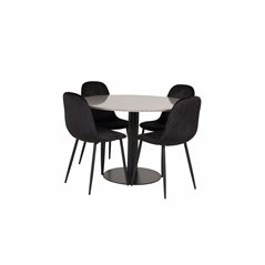 Razzia Dining Table ø106cm - Grey / Black, Polar Dining Chair - Black legs / Black Velvet (ersätter 19902-888)_4