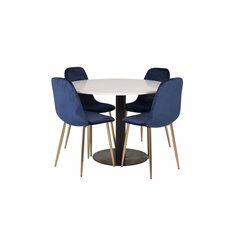 Razzia Dining Table ø106cm - White / Black, Polar Dining Chair - Blue / Brass_4