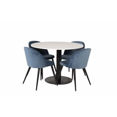 Razzia Dining Table ø106cm - White / Black, Velvet Dining Chair - Blue / Black_4