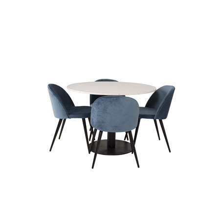 Razzia ruokapöytä ø106cm - valkoinen / musta, sametti ruokapöydän tuoli - Blue / musta_4