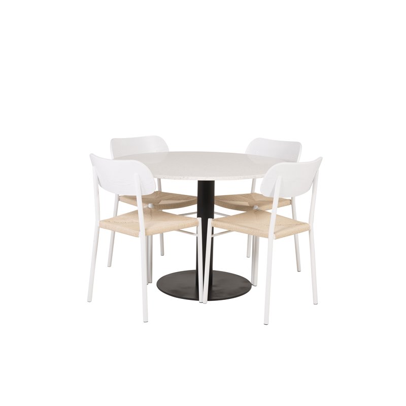 Razzia Dining Table ø106cm - White / Black, Polly Dining Chair - Nature / White_4