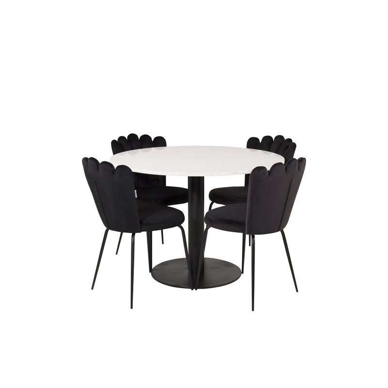 Razzia Dining Table ø106cm - White / Black, Limhamn Light - Chair - Black Velvet_4