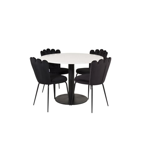 Razzia Dining Table ø106cm - White / Black, Limhamn Light - Chair - Black Velvet_4