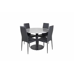 Razzia Dining Table ø106cm - Grey / Black, Slim High Back Dining Chair - Black Legs - Black PU_4