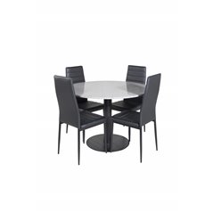 Razzia Dining Table ø106cm - Grey / Black, Slim High Back Dining Chair - Black Legs - Black PU_4