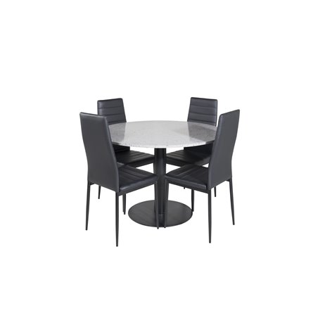 Razzia Dining Table ø106cm - Grey / Black, Slim High Back Dining Chair - Black Legs - Black PU_4