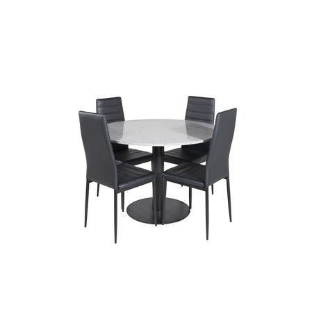 Razzia Spisebord ø106cm - Grå / Sort, Slank Spisebordsstol med høj ryg - Sorte Ben - Sort PU_4