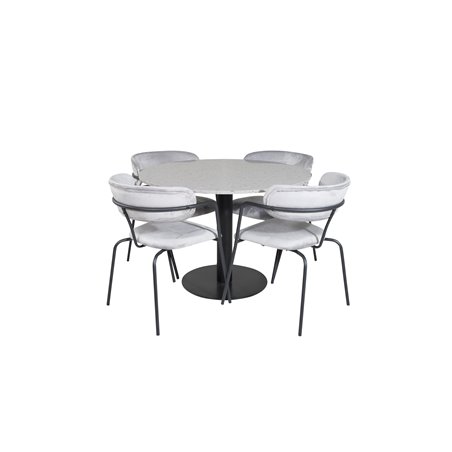 Razzia Dining Table ø106cm - Grey / Black, Arrow armchair - Black Legs - Grey Velvet_4
