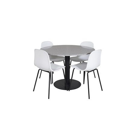 Razzia Dining Table ø106cm - Grey / Black, Arctic Dining Chair - Black Legs - White Plastic_4