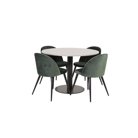 Razzia Dining Table ø106cm - Grey / Black, Velvet Dining Chair - Green / Black_4