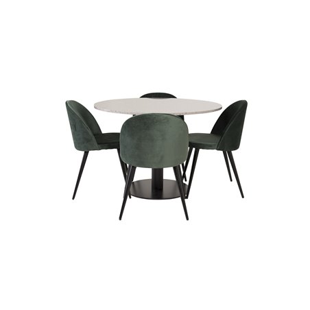 Razzia Dining Table ø106cm - Grey / Black, Velvet Dining Chair - Green / Black_4