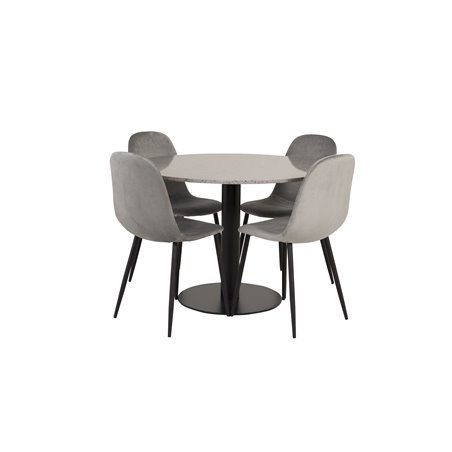 Razzia Dining Table ø106cm - Grey / Black, Polar Dining Chair - Black legs / Light Grey Velvet (ersätter 19902-885)_4
