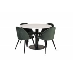 Razzia Dining Table ø106cm - White / Black, Velvet Dining Chair - Green / Black_4